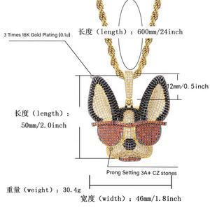 Hip Hop Cubic Zirconia Iced Out Latón Chapado en <span class=keywords><strong>oro</strong></span> Personalidad Cool Dog con gafas <span class=keywords><strong>de</strong></span> sol Colgante Collares Hombres Niños Rapero Joyería - Product Image 2