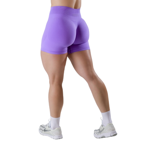 Shorts Deportivos Morados para Mujer, Sin Costuras, de Tiro Medio, Elásticos, de Compresión, para Entrenamiento, Fitness, a Prueba de Sentadillas - Product Image 5