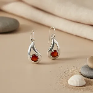 Boucles d'oreilles pendantes en argent pour femmes, forme goutte d'eau, en cornaline, bijoux en pierres précieuses - Product Image 1
