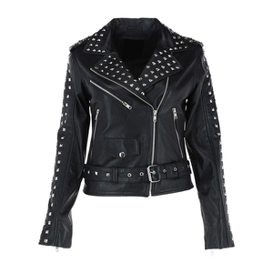 Veste courte en cuir véritable pour femmes à la mode de style streetwear à clous métalliques sur toute la surface personnalisée - Product Image 4