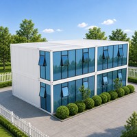 Maison modulaire de luxe à deux étages avec murs en verre, préfabriquée et portable, pour bureau de chantier et dortoir de travailleurs