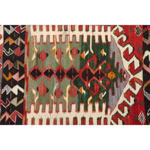 Tapis turc vintage 3,7x4,3 pi (113x130 cm), tapis en laine rouge à imprimé animal - Product Image 3