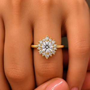 Bagues de fiançailles rondes en or jaune 14K 18K avec diamants de laboratoire certifiés IGI, bagues de mariage en grappe, bijoux en gros - Product Image 2