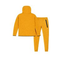 Ensemble de survêtement pour homme, veste à capuche zippée et pantalon de jogging en polaire technique, couleur moutarde, pour l'entraînement sportif et les activités physiques