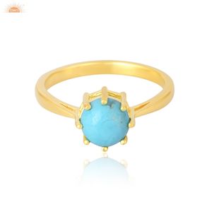 Arizona turquesa redondo 14K oro sólido hermoso cada ocasión mujeres anillo personalizado hecho a mano joyería fabricante - Product Image 2
