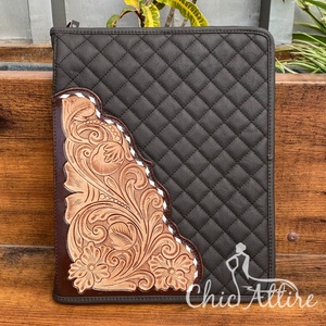 A4 Size Custom Hand Tooled <b>Leather</b> Interview Resume Padfolio Zipper Ring Binders Genuine <b>Leather</b> Quilted Presentations <b>Folders</b> - Product Image 1