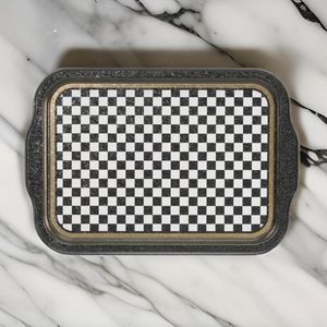 Grand plateau décoratif en damier de 215x316mm avec poignée en acier inoxydable et verre pour le service des aliments - Product Image 2