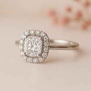 Trendy .50ct Moissanite Bague de fiançailles Design élégant et simple en plaqué or blanc 14 carats - Product Image 3