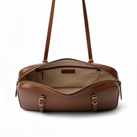 Sac cylindrique en cuir marron de luxe, bandoulière réglable, design vintage tendance, motif géométrique, doublure en polyester, pour femme, style japonais