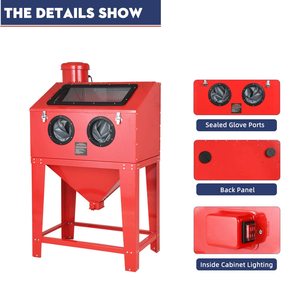 Cabina de arenado abrasivo rectangular de 90 galones con sistema de recuperación de polvo y banco de trabajo para eliminación de óxido, suciedad y pintura - Product Image 3