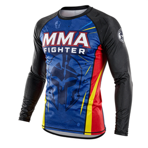 MMA Fighter Long Sleeve Rash Guard <b>Men's</b> Full Sleeve <b>Compression</b> <b>Shirt</b> Warrior Helmet Print Quick Dry Sport Top Rash Guard - Product Image 2