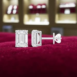 5.00 CT E-F/VVS-VS émeraude coupe diamant pierre classique quatre broches ensemble boucle d'oreille en plaqué or pour unisexe - Product Image 4