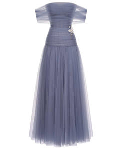 Robe élégante et sexy à épaules dénudées lavande avec accessoires floraux fabriquée au Vietnam Personnalisable OEM/ODM - Product Image 1