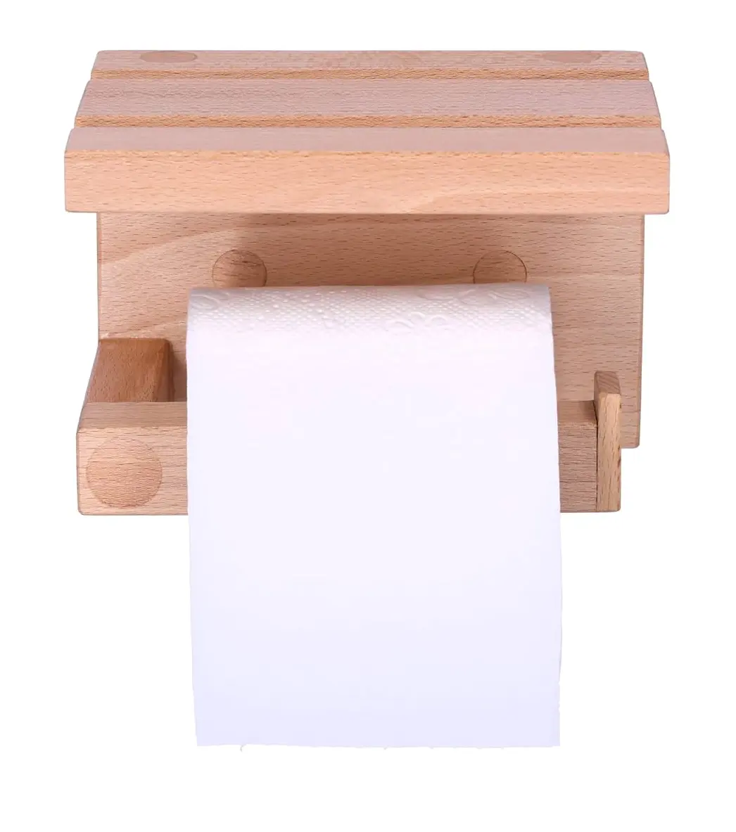 Tempat penyimpanan kayu kamar mandi tempat tisu Toilet terpasang di dinding dengan tempat penyimpanan untuk barang dekoratif jual