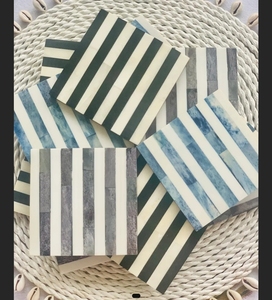 Ensemble de sous-verres de luxe élégant de haute qualité 4 pièces os ivoire naturel nacre jeu de puces rayures motif artisanat Emporium tapis tampons - Product Image 1