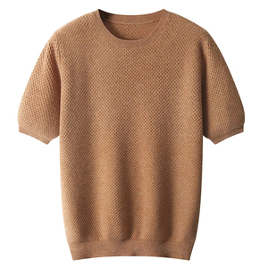 Jersey de lana para hombre 100 por ciento de lana pura jersey de cuello en T mangas cortas Color sólido invierno Top Primavera Verano tendencia suéter de lana - Product Image 3
