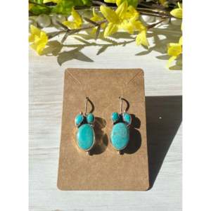 Navajo Handmade Kingman Turquoise & Sterling <b>Silver</b> Drop <b>Earrings</b> Leaf <b>Dangle</b> Design - Product Image 1