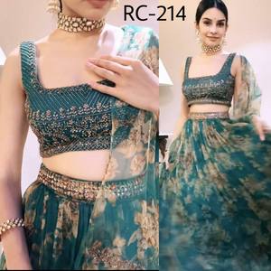 Vente chaude Readymade Designer indien Lehenga Choli avec impression numérique Dupatta avec motif écrasé - Product Image 6