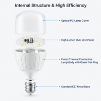 Ampoule LED T60 à colonne rayée haute puissance 10W, forme T, E27 B22 AC85-265V, économie d'énergie, protection des yeux, pour chambre, balcon, véranda