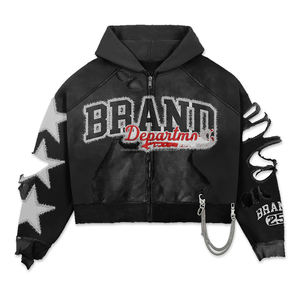 Sudadera con Capucha Personalizada para Hombre 2026, 100% Algodón, Lavado Ácido, Cierre Completo, 500gsm, Talla Grande, con Estampado de Diamantes de Imitación - Product Image 4