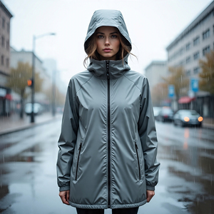 Chaqueta de lluvia de Color sólido para mujer, abrigo corto cortavientos liso personalizado para mujer, capucha con bolsillo, chaquetas cortavientos para mujer - Product Image 6