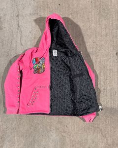 Personalizado de gran tamaño de peso pesado Vintage Stone Wash apliques bordado parche desgastado Rhinestone Boxy Zip up Sudadera con capucha para hombres - Product Image 4