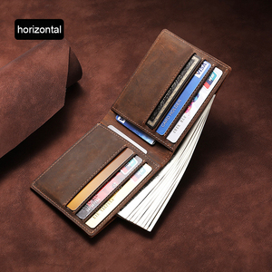 Alta calidad minimalista cuero genuino Crazy Horse hombres monedero corto cartera tarjetero - Product Image 3