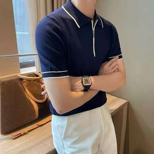 Polo con media cremallera de poliéster para hombre con cuello formal informal de diseño tejido de seda de hielo personalizado - Product Image 4