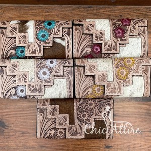 Pochette en cuir de fourrure de vachette véritable usinée à la main portefeuille à découper Vintage couleur Turquoise cartes de crédit en cuir portefeuille en espèces cadeaux - Product Image 1