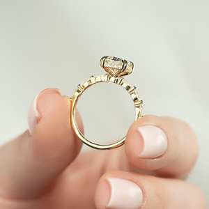 Vintage-Inspired <b>Cushion</b> Cut Moissanite Gemstone Ring Hidden Halo and Double Four Claw Setting for Wedding or Gift - Product Image 3