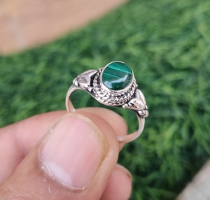 Bague classique bijoux pour femmes argent Boho Style bijoux 925 argent Sterling malachite pierres précieuses à la main bague cadeau pour femme - Product Image 2