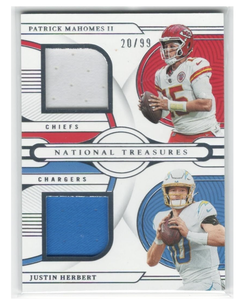 NUEVO ORIGINAL EN OFERTA 2022 Tarjeta con Parche de Jersey Doble de Patrick Mahomes II y Justin Herbert del Tým de Fútbol Nacional de Kansas City # 'd /99 - Product Image 1