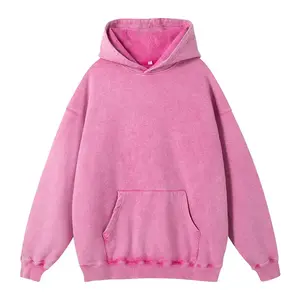 OEM Pull à capuche brodé délavé à l'acide avec impression de logo personnalisé 100% coton Sweat à capuche surdimensionné uni vintage pour hommes délavé à l'acide - Product Image 1