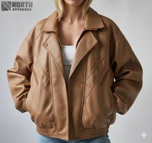 Chaqueta de Cuero Genuino para Mujer a la Moda, Tejido de Lona de Punto, Alta Calidad, Transpirable, Chaqueta de Cuero Personalizada para Invierno - Product Image 5