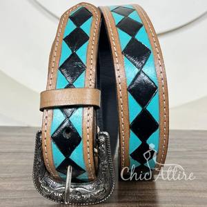 Cinturón de cuero de vaca mecanizado a mano a cuadros de fabricante profesional de marca superior para cinturones ajustables de alto grado genuinos Unisex - Product Image 1