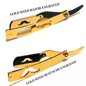 Maquinilla de afeitar de barbero de borde recto de acero inoxidable clásica profesional con cuchillas de un solo filo amarillo-Producto de afeitar Premium - Product Image 6