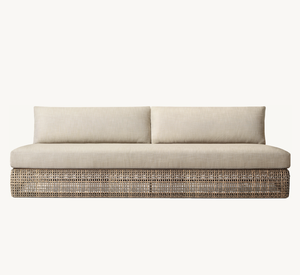 طقم حديقة فناء ساساني خارجي معاصر مصنوع يدويًا في جميع الأحوال الجوية من الخوص جيميني راتنج قابل للتخصيص على شكل U أريكة مقطعية - Product Image 3