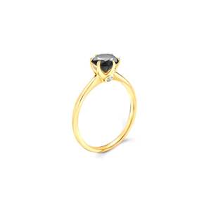 Bague de fiançailles en diamant noir solitaire de forme ronde pour femmes - Product Image 4