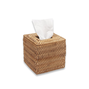 Elegante caja de pañuelos de cubo de ratán marrón miel, cubierta transparente para el hogar y la cocina, artículo decorativo - Product Image 1