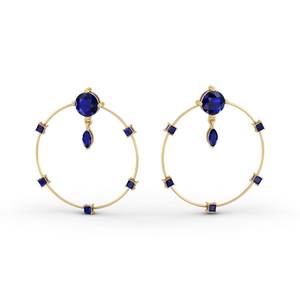 Boucles d'oreilles créoles en saphir bleu classique REYES, certifiées GRA, en argent sterling 925, cadeau de mariage, bijoux de fête pour femmes - Product Image 1