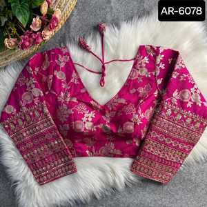 Dernier créateur Sari en soie douce traditionnel pur Kanjivaram pour sari de mariage avec chemisier prêt à porter pour femmes - Product Image 2