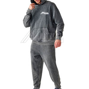 Chándales de lavado ácido de alta resistencia de algodón 100%, conjuntos de patrones sólidos transpirables y ecológicos de buena calidad para la temporada de otoño - Product Image 1