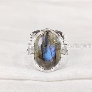 Anillo de piedra preciosa labradorita de fuego azul natural para hombre al por mayor, joyería de Navidad árabe, anillo de plata esterlina 925 - Product Image 3