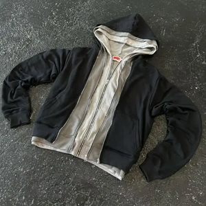 Manufacturer Customized 450GSM Heavyweight Cotton Loose Unisex Acid <b>Wash</b> Hoodie Oversized Zipper Blank Men's Double Layer Hoodie - Product Image 4