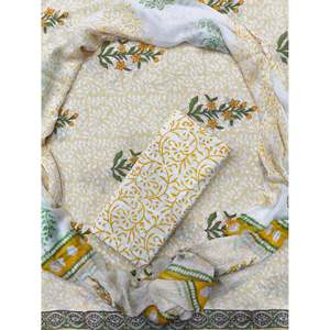 Kiara Hand Block Drawn Floral Print Cotton Salwar Kameez with Shiffon Dupatta (HBS0040) - Product Image 1