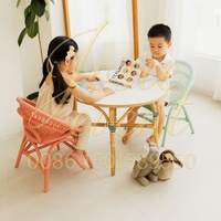 Chaise en rotin tissée à la main pour enfants, dossier rond en forme de soleil, couleur naturelle, salle de jeux Montessori, siège pour enfant, table et chaise