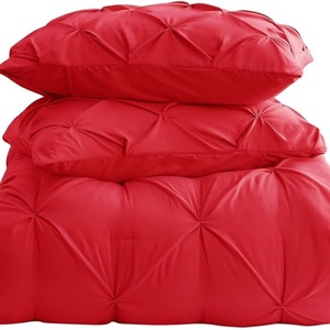 Tối Giản Mô Hình Hình Học Màu Đỏ Nhúm Pleat 3-Mảnh Twin Comforter Set 100% Polyester Bền Có Thể Đảo Ngược Hiện Đại Bộ Đồ Giường - Product Image 2