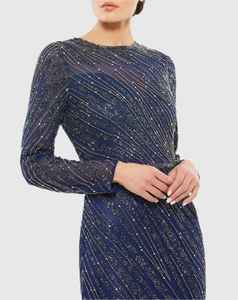 Robe de soirée bleue à manches perlées brodée à la main vêtements de cérémonie longueur au sol robe élégante respirante de grande taille - Product Image 4