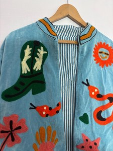 Handmade Suzani Embroidered Cotton <b>Jacket</b> <b>Kantha</b> Stitch Bohemian CoatEmbroidered Velvet <b>Jacket</b> - Product Image 3