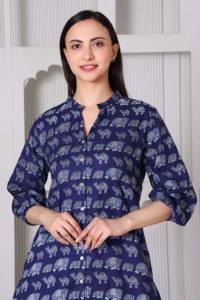 ชุดเซ็ตคุर्ติผ้าฝ้ายถักลายดอกไม้พรีเมียมสำหรับฤดูร้อน กระโปรงผ่าข้างติดกระดุม พร้อมกางเกงขายาวทรงพาลาซโซ สำหรับผู้หญิง ชุดเดียว |   ระบายอากาศได้ |   ชุดลำลองสไตล์ชาติพันธุ์ - Product Image 2